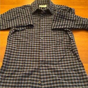 Express Navy and Black Plaid Dress Shirt
